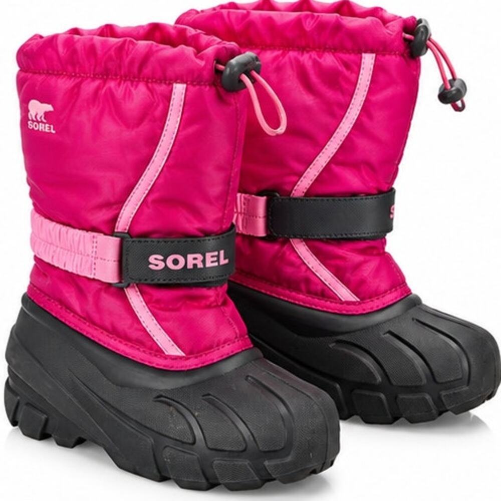 Sorel Youth Flurry Snow Boots Pink Black Girls Size 3